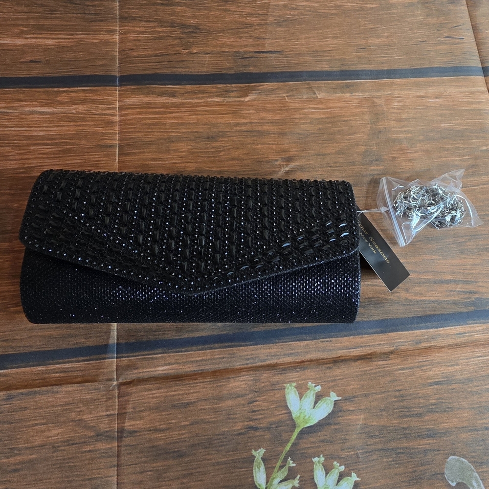Chic Black Beaded Clutch by D'margeaux Crossbody